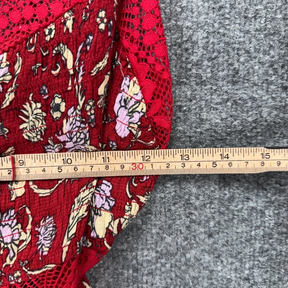 Free People Intimately Free Mini Dress Womens Medium Red Floral Lace Slip Boho